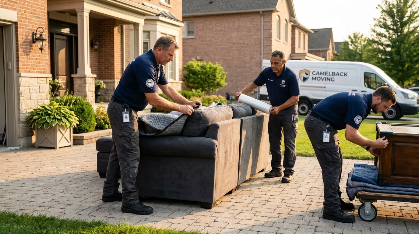 Large estate moving crew wrapping furniture in Indian River, MI