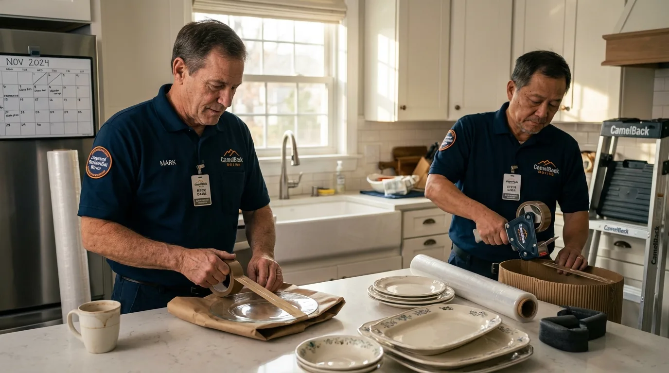 Professional crew packing kitchen dishware in Indian River, MI
